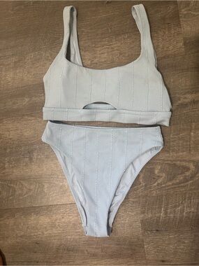 aerie Light Blue Ribbed Scoop Bikini Set
